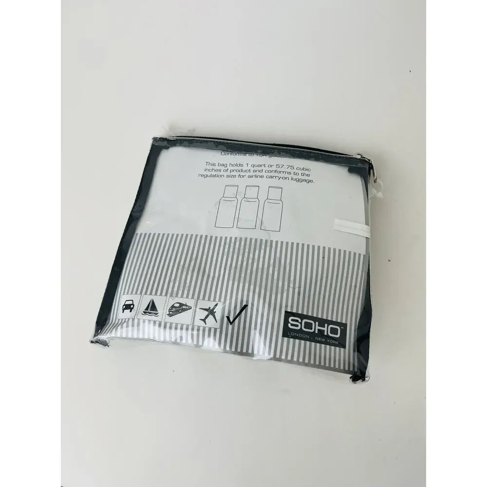 Basic SOHO Bath Essential Travel Clear Bag 8x4.5 Inch With‎ 3 Empty Bottle